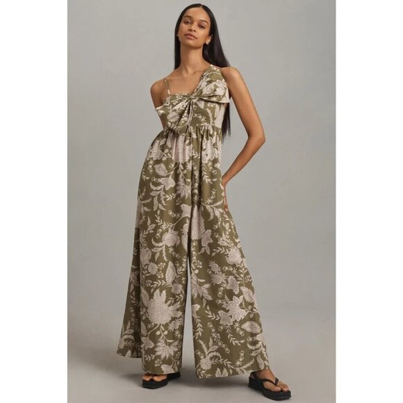 Hutch Poplin Bow Jumpsuit Green White Floral  XL - Picture 1 of 2